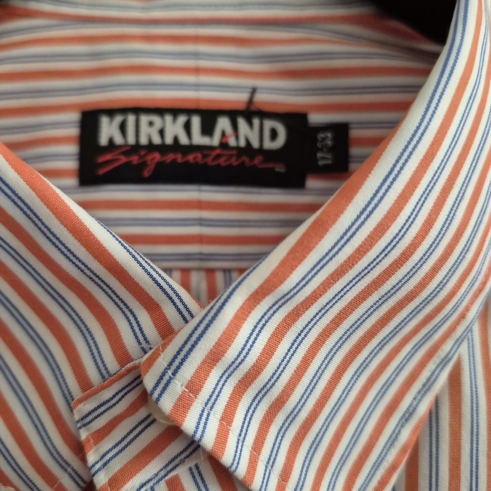 Men's long sleeve button down shirt. 17-33 Orange White Stripes - Picture 2 of 9